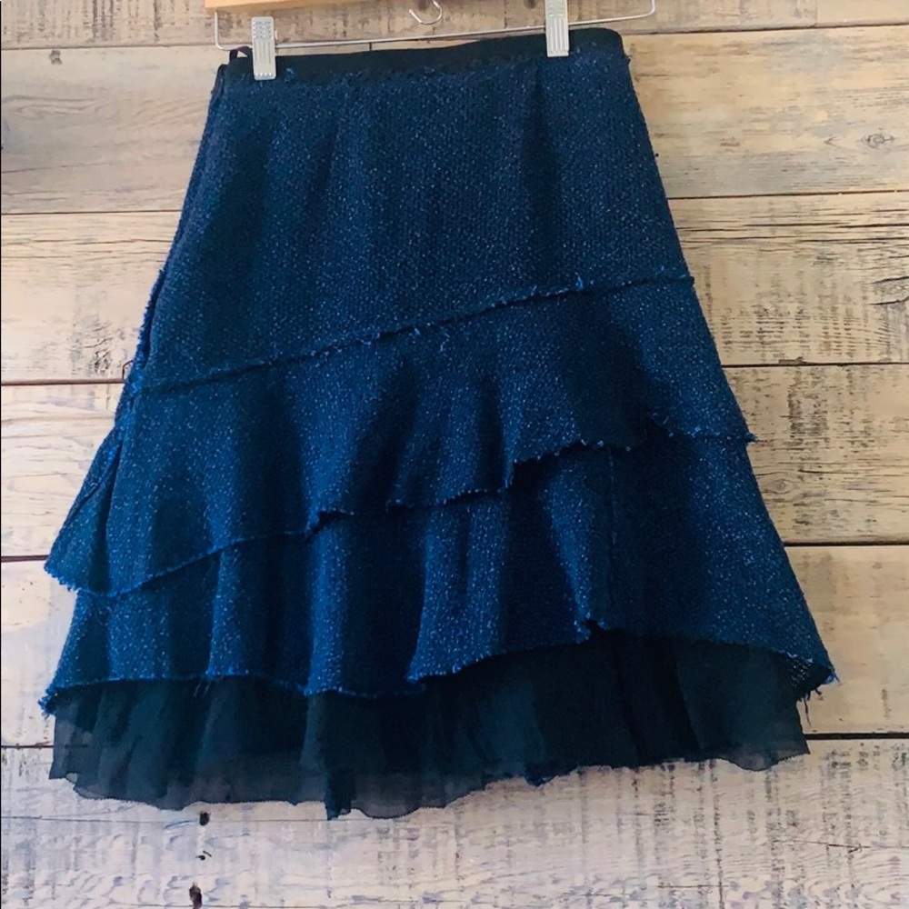 Elie Tahari Navy Ruffled Tiered Skirt with Tulle